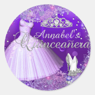Purple Sparkle Dress & Tiara Quinceanera Sticker