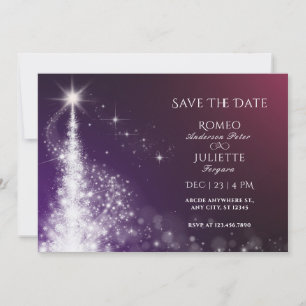 Purple sparkle elegant christmas tree wedding save the date