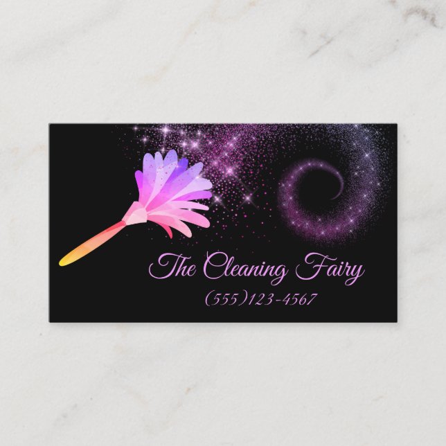 Purple Sparkle Feather Duster Cleaning Services Business Card (Front)
