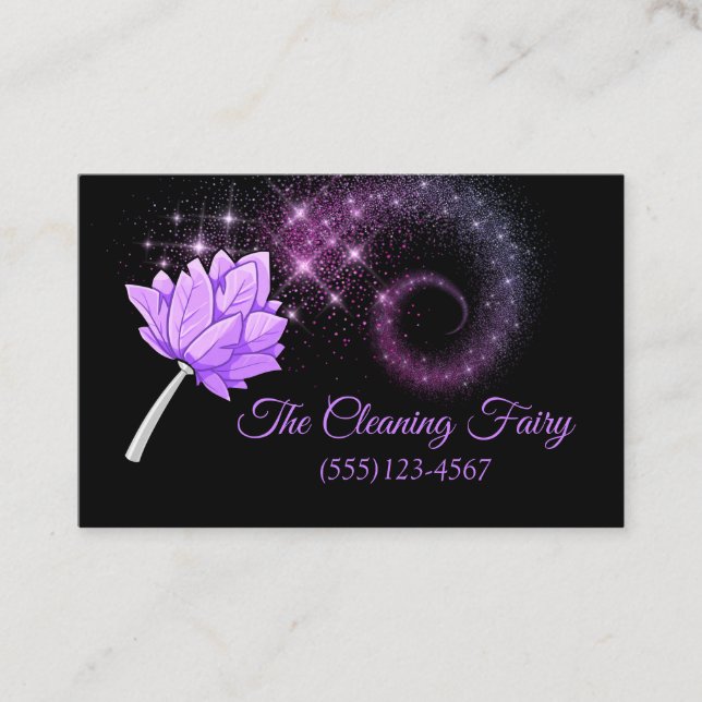 Purple Sparkle Feather Duster Cleaning Services Business Card (Front)