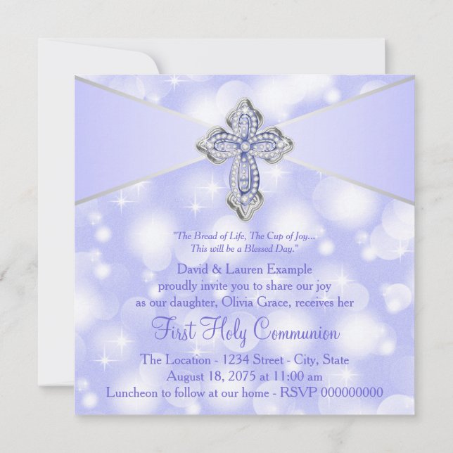 Purple Sparkle First Holy Communion Invitation (Back)