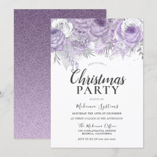 Purple Sparkle Flowers Corporate Christmas Party Invitation