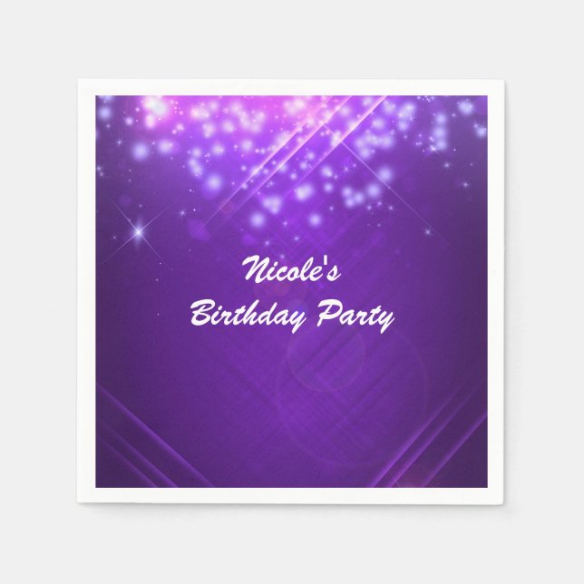 Purple Sparkle Glam Dance Club Party Napkin (Front)