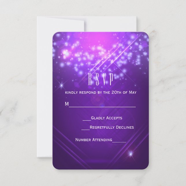 Purple Sparkle Glamour Club Vibe Party RSVP Card (Front)