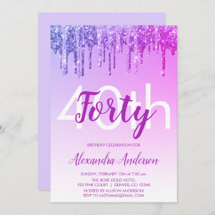 Purple Sparkle Glitter 40th Birthday Party Invitation