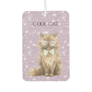 Purple Sparkle Glitter Brown Cool Cat Glasses   Car Air Freshener