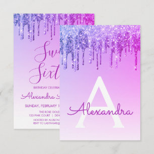 Purple Sparkle Glitter Sweet Sixteen Birthday Invitation