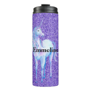 Purple Sparkle Glitter Unicorn Name Thermal Tumbler