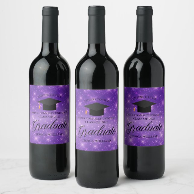 Purple Sparkle Graduate Custom Graduation Party Wine Label (Bottles)