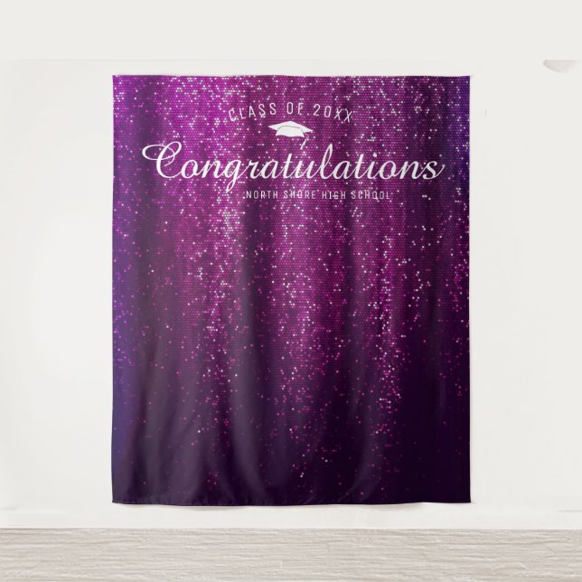 Purple Sparkle Graduation Photo Booth Backdrop Tapestry (Front)