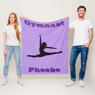 Purple Sparkle Gymnastics Fleece Blanket for Girls