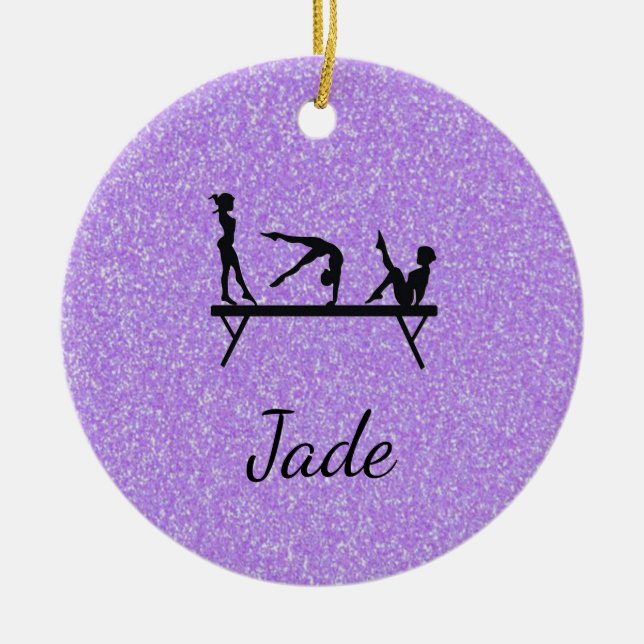 Purple Sparkle Gymnastics Ornament (Front)