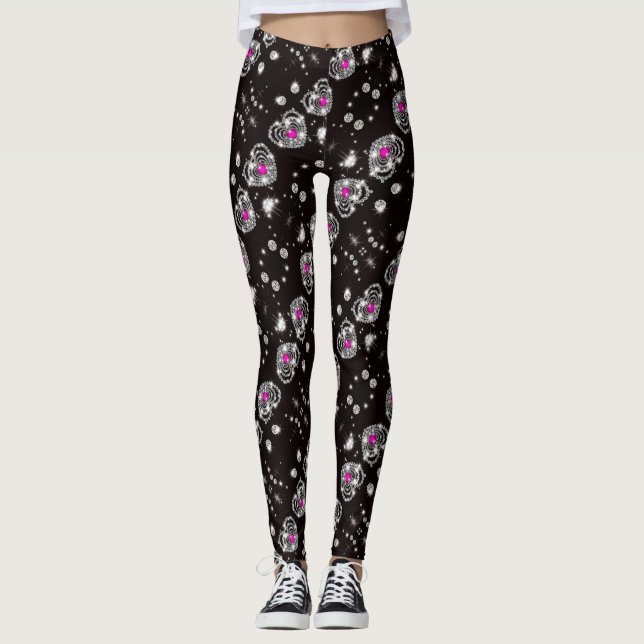 Purple  Sparkle Heart Leggins  Leggings (Front)