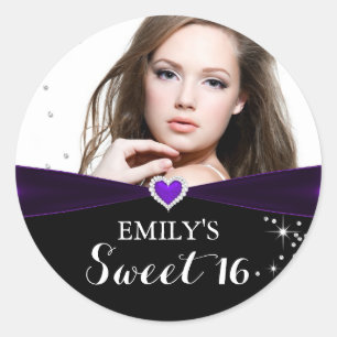 Purple Sparkle Heart Photo Sweet Sixteen Sticker