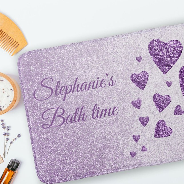 Purple sparkle hearts lavender glitter bath mat (Creator Uploaded)