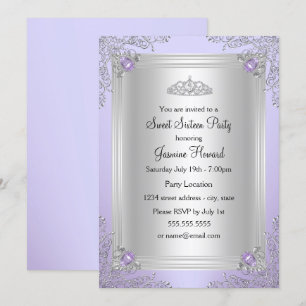 Purple Sparkle Jewel & Tiara Sweet 16 Invitation