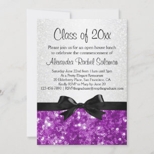 Purple Sparkle-look Bow Graduation Invitation