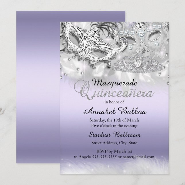 Purple Sparkle Masquerade Quinceanera Invite (Front/Back)