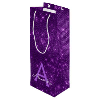 Purple Sparkle Monogram - Add Your Name Wine Gift Bag