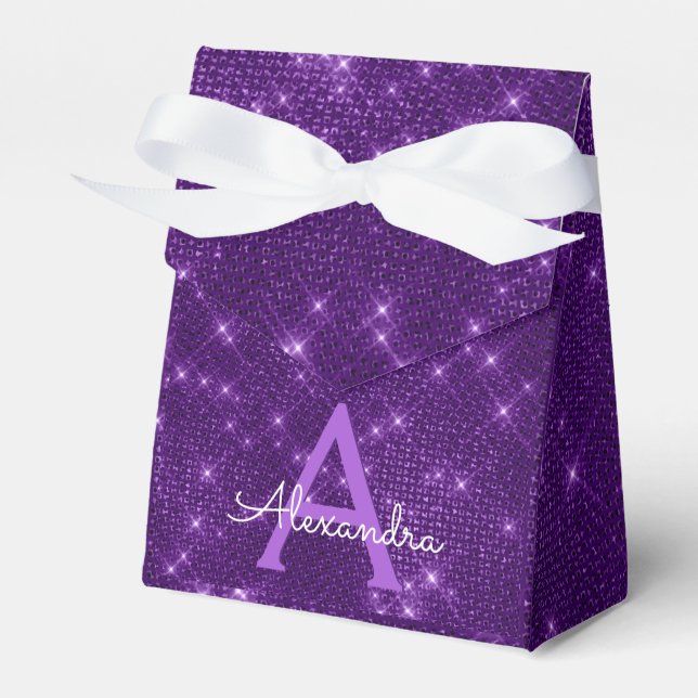 Purple Sparkle Monogram - Birthday Party Favour Box (Front Side)