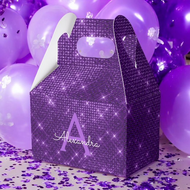 Purple Sparkle Monogram - Birthday Party Favour Box (Creator Uploaded)