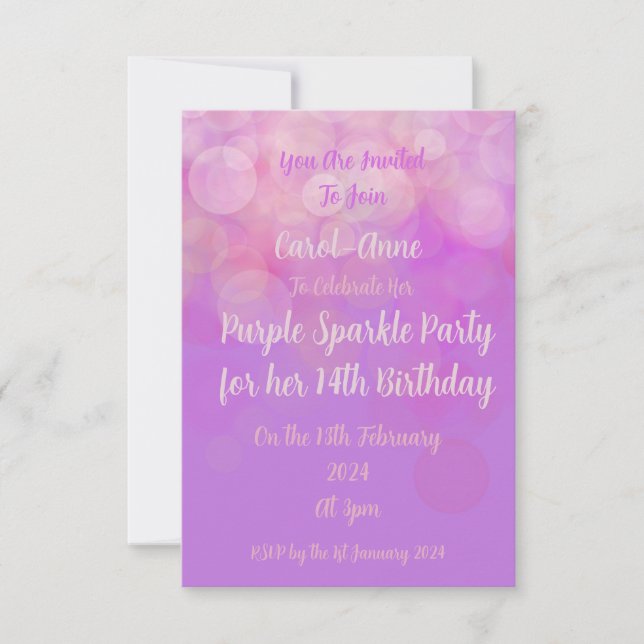 Purple Sparkle Party Invitation (Front)
