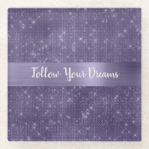 Purple Sparkle Personalised Quote Glass Coaster