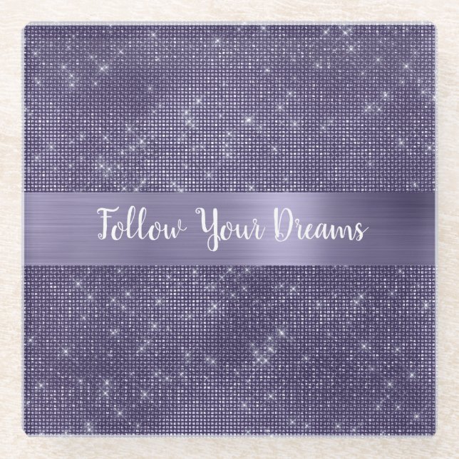 Purple Sparkle Personalised Quote   Glass Coaster (Front)