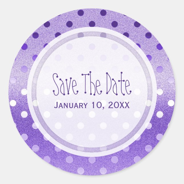 Purple Sparkle: Polka-dots: Save The Date Stickers (Front)