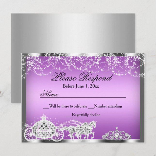 Purple Sparkle Princess Theme RSVP Reply Invitation (Front/Back)