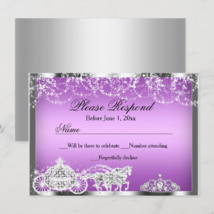 Purple Sparkle Princess Theme RSVP Reply Invitation
