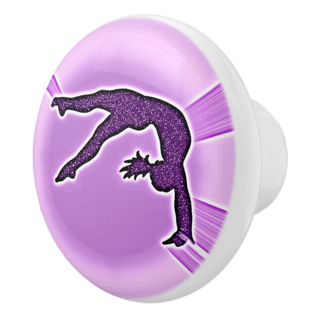 Purple Sparkle Ribbon Gymnastics Ceramic Knob (Right)