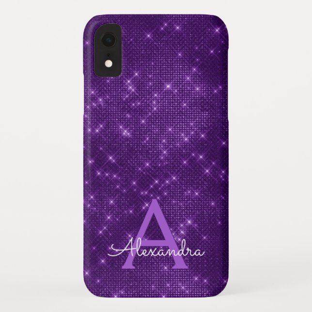 Purple Sparkle Shimmer Monogram & Initial Case-Mate iPhone Case (Back)