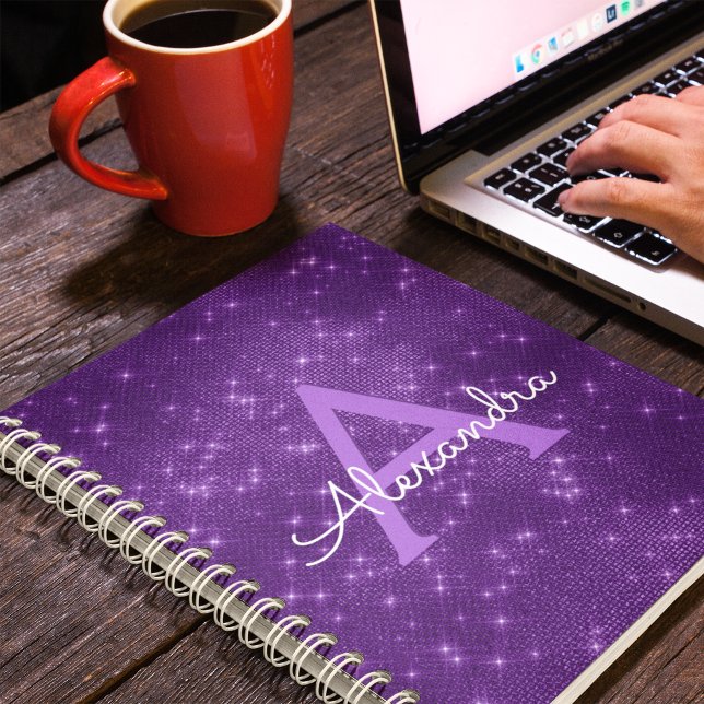 Purple Sparkle Shimmer Monogram & Initial Notebook (Creator Uploaded)