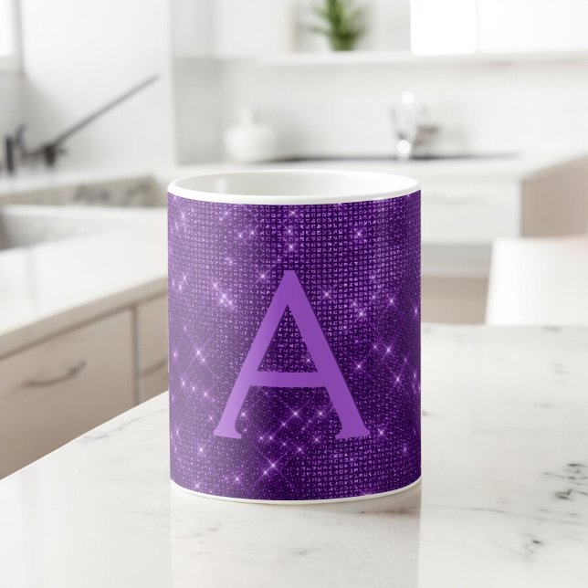 Purple Sparkle Shimmer Monogram Name & Initial Coffee Mug (Creator Uploaded)