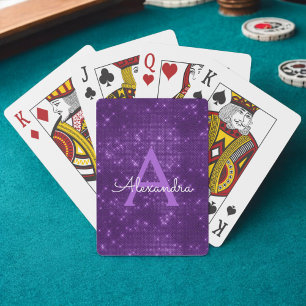 Purple Sparkle Shimmer Monogram Name & Initial Playing Cards