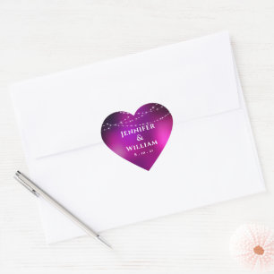 Purple Sparkle Silver String Lights Wedding Heart Sticker
