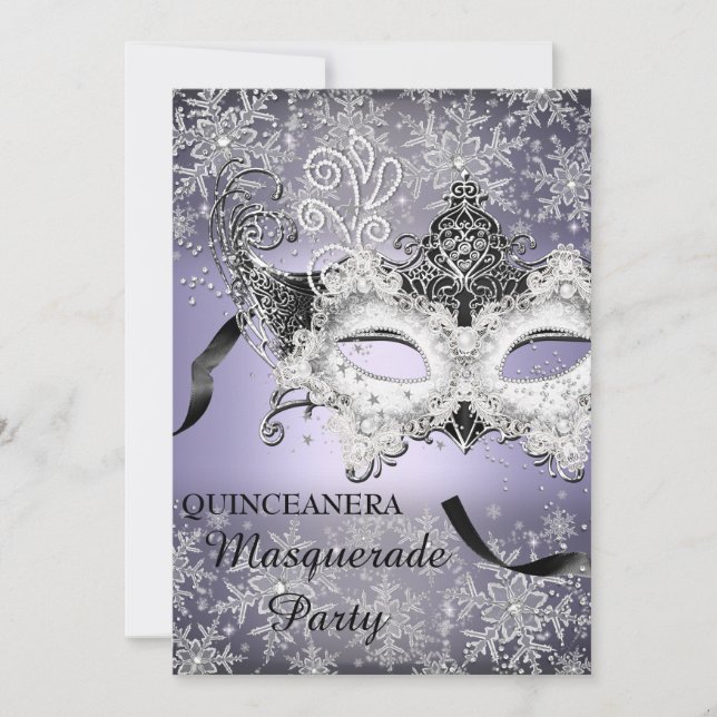 Purple Sparkle Snowflake Masquerade Quinceanera Invitation (Front)