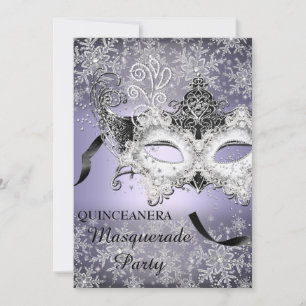 Purple Sparkle Snowflake Masquerade Quinceanera Invitation