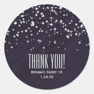 Purple & Sparkle Stars Elegant Glamour Favour Classic Round Sticker
