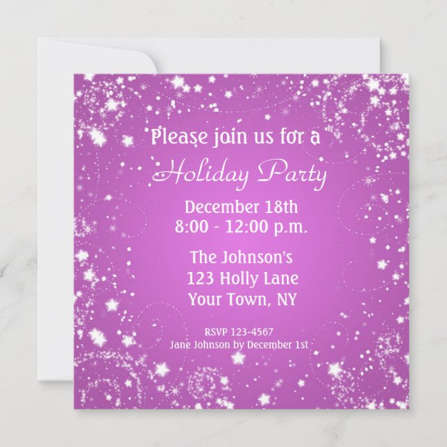 Purple Sparkle Stars Party Invitation (Front)
