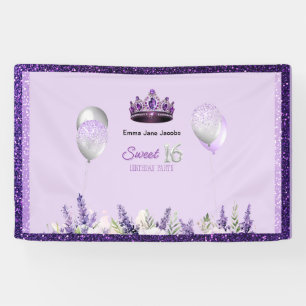 Purple Sparkle Sweet 16 Birthday Party  Banner