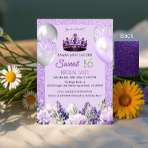 Purple Sparkle Sweet 16 Birthday Party Invitation