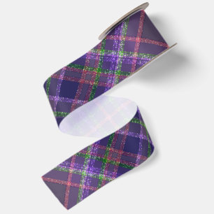 Purple Sparkle Tartan Plaids Special Day Satin Ribbon