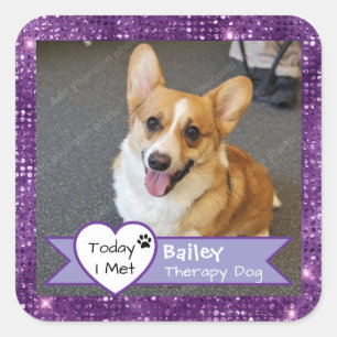 Purple Sparkle Therapy Dog Today I Met Visit Square Sticker
