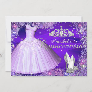 Purple Sparkle Tiara & Dress Quinceanera Invite