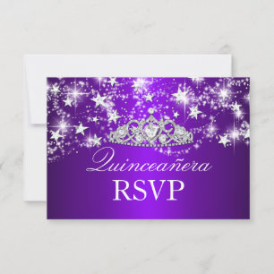 Purple Sparkle Tiara & Stars Quinceanera RSVP
