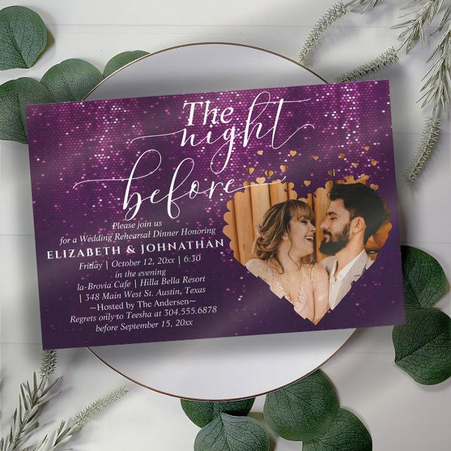 Purple Sparkles Rehearsal Dinner Night Before Invitation (Creator Uploaded)