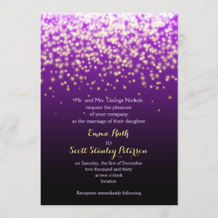 Purple sparkling lights in the sky wedding invitation
