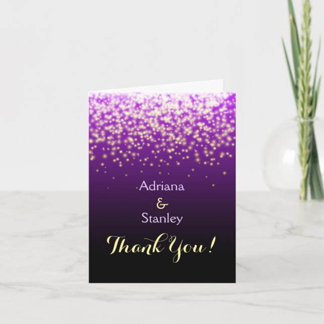 Purple sparkling lights wedding Thank You (Front)